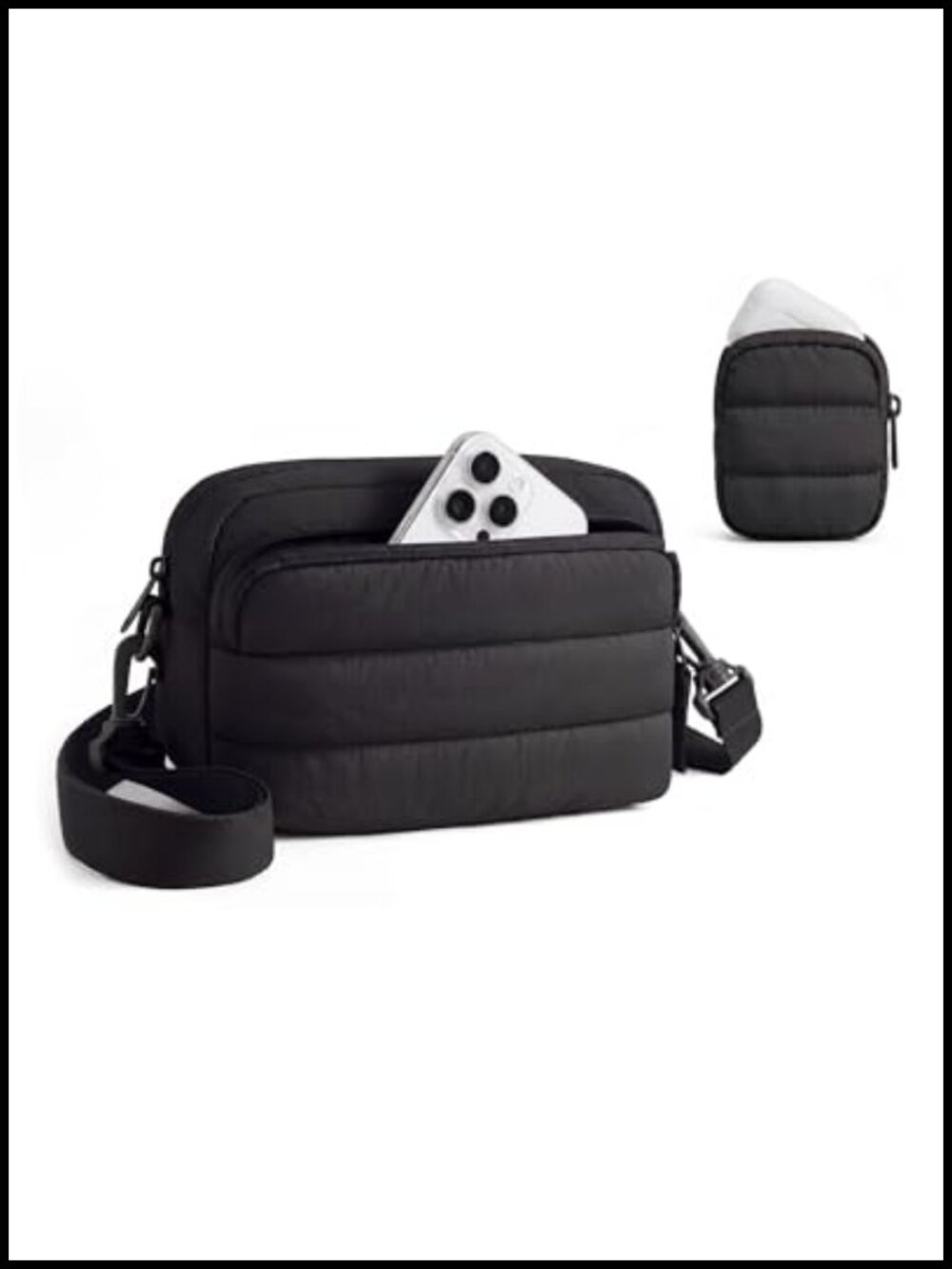 Water-Resistant Nylon Crossbody Bag with Earbud Pouch